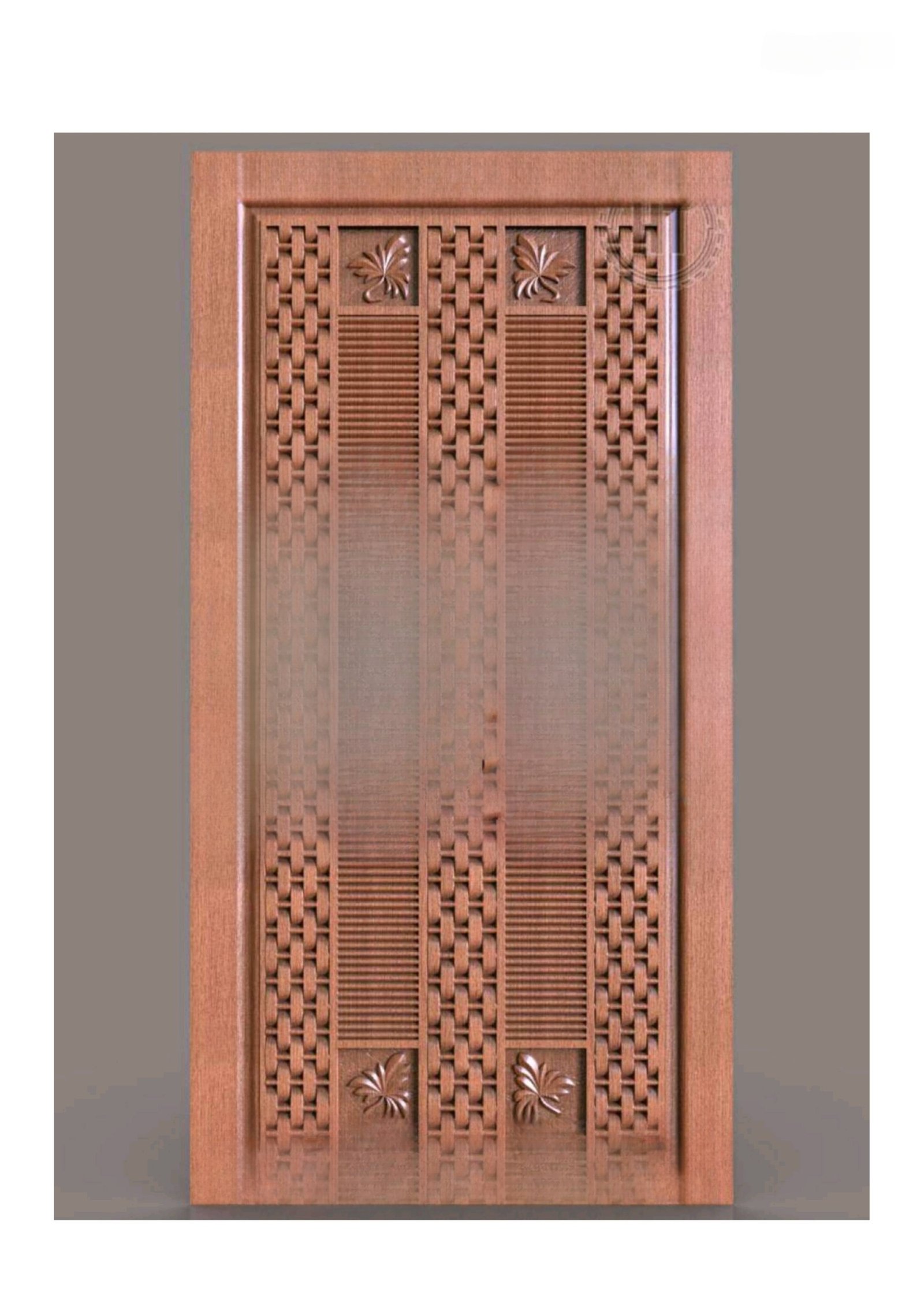 GSK HT - PAGE-07 Modern Geometric Lattice Wood Carving Door 3D Model